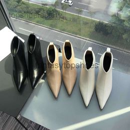 The Row high shoes version Top pointed TR heel of sheepskin short boots womens thin heels and bare boots kitten heel short tube thin boots TH9W