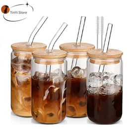 400500ml Transparent Drinking Utensil Coffee Glass Cup with Straws Wine Milk Beer Cola Juice Cold Drinkware Handmade Can 240429