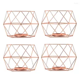 Candle Holders 4 PCS Rose Gold Metal 3D Geometric Iron Wire Holder Tea Light Candlestick Lantern For Wedding Holidays Ornaments