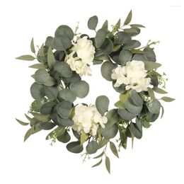 Decorative Flowers Hydrangea Eucalyptus Wreath Artificial Lavender Summer Wreaths Farmhouse Flower With White Hydrangeas For Wall Window