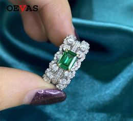 OEVAS 100 925 Sterling Silver Sparkling Full High Carbon Diamond Emerald Finger Rings For Women Wedding Party Fine Jewellery Gift 23883989