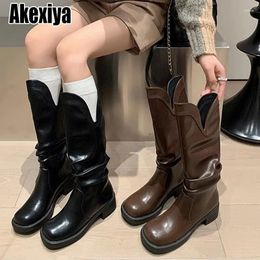 Boots 2024 Autumn Women Solid Leather Winter Shoes Elegant Long Knee-high Bc7200
