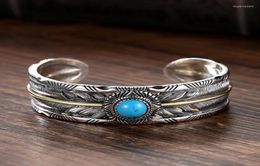 Bangle Retro Turquoise Bracelet Double Feather Men And Women Personality Fashion Jewellery Accessories1697768