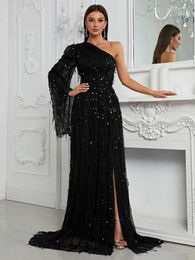 Runway Dresses YISIKADO Giffniseti Womens One Shoulder Split Thigh Sequin Formal Dress PARTY DRESS 2024 Y240426