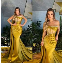 Mermaid Graceful Boat Ginger Prom Neck Satin Party Dresses Crystals Beaded Evening Dress Custom Made