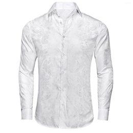 Men's Casual Shirts Hi-Tie Silk Paisley White Green Black Purple Red Suit Lapel Shirt Formal For Male Wedding Business Party