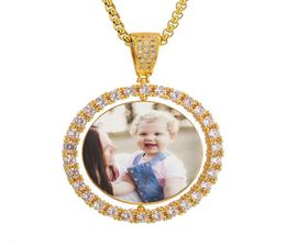 Custom Po picture Iced Out Rotatable Double Side Round Pendant Necklace for Men Women Personalised Memory Picture Hip Hop Jew1686462