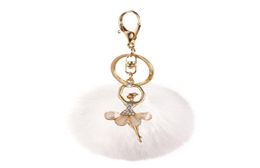 2022 Key chain Party Favor cute rhinestone ballerina girl Rex rabbit fur ball female bag pendant8126338