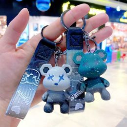 Keychains Lanyards Cartoon Bear Keychain Chameleon Resin Keychain Ribbon Fashion Doll Bag Pendant Holiday Car Keychain Girl Jewelry Gift Q240429