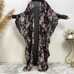 Ethnic Clothing Trend Chiffon Cardigan Abaya For Women Summer Bat-sleeved Thin Long Dress Printi Clothes Muslim Dubai Dresses