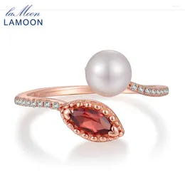 Cluster Rings LAMOON Natural Red Garnet Freshwater Pearl 925 Sterling Silver Jewellery Wedding Ring With S925 For Women LMRI048