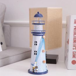 Candle Holders LED Lighthouse Shape Taper Mediterranean Style Iron Holder For Desktop Furniture Outdoor Decorationsaton