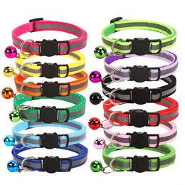 12 Colours Reflective Cats Bells Collars Adjustable Dog Leash Pet Collar for Cats and Small Dogs Pet Supplies 240429