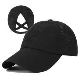 Ball Caps Womens ponytail baseball cap fashionable womens Criss Cross messy bread buckle pony truck adjustable outdoor sports Q240429