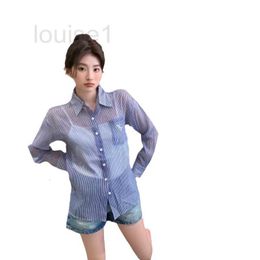 Women's Blouses & Shirts Designer Brand Pra Spring/summer New Minimalist White Vertical Stripe Long Sleeved Lightweight Shirt with Bottom Strap Two-piece Set 90MJ