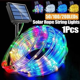 Planters Pots Outdoor solar pipe rope LED garden Christmas decoration 22m/12m wedding waterproof string light fairy strip Q240429