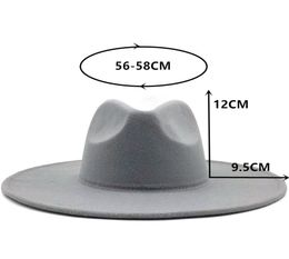 2020 Wide Brim Fedora Hat For Women Solid Color Wool Felt Hat For Men Autumn Winter Panama Gamble gray Jazz Cap6794934