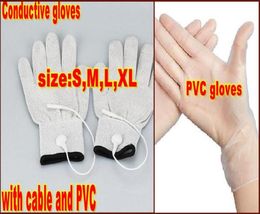 2pcs Conductive Massage Gloves physiotherapy electrotherapy electrode Gloves for Tens facial beauty massage with cable PVC1118111