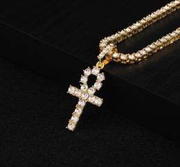 Chains 24inch Men Women Hip Hop Classic Cross Pendant Necklace With Cuban Link Tennis Chain Iced Out Bling Necklaces HipHop Jewelr2746760