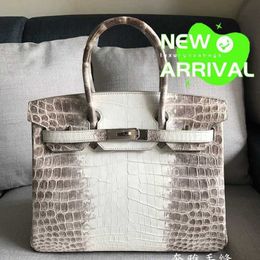 Totes Bag 10A Crocodile Handmade Genuine Leather Luxury Ya Handmade Bk25 30 Himalayan Misty Leather Handheld Platinum Womens Bag WN-UJ6Y