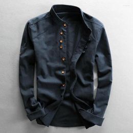 Men's Casual Shirts Men Cotton Linen Shirt Formal Retro Chinese Style Long Sleeve Mandarin Collar Soft Comfort Clothing 7XL