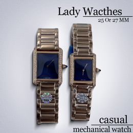 Wristwatches Women watches movement watches designer Watchs tank watch Square bezel 25 or 27 MM Stainless Steel Gold watchstrap casual vintage luxury Lady watches