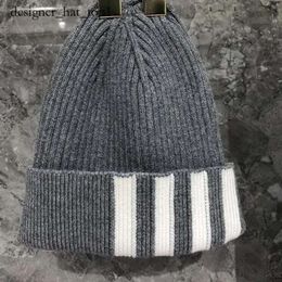 2024 NEW Fashion Brand TB Knitted Hat Winter Warm Beanies Casual Hip Hop 4-bar Stripes Men Women Wool Cotton Elastic Hats Unisex top quality Ball Caps 1323