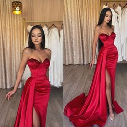 Dresses Thigh Sleeves Sequins Slit Prom Sweetheart Red Party Evening Dress Sheath Pleats Long Special Ocn Dress