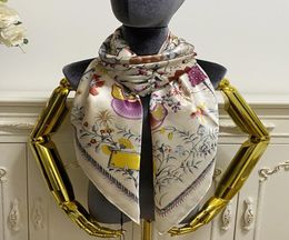 women039s square scarf scarves shawl 100 silk material beige print flowers pattern size 130cm 130cm7401393