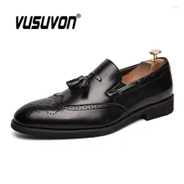 Casual Shoes Men Fringe Loafers 38-48 Slip On Spring Autumn Black Brogues Moccasins Walking Genuine Leather Fashion Boys Flats
