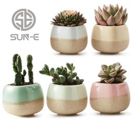5 in Set 22 Inch Container Planter Ceramic Flowing Glaze Five Color Base Serial Set Succulent Plant Pot Cactus Flower Pot Gift Y23643842