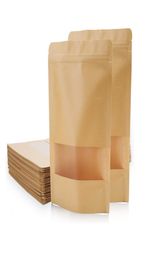 Stand Up Kraft Paper Pack Bags W Frosted Window Biscuit Doy pack Zipper Storage Pouch LZ04921430650