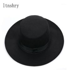 New Classic Solid Color Felt Fedoras Hat Belt for Men Women Blend Jazz Cap Wide Brim Simple Flat Top Hat Mujer17659124