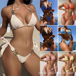 Women's Swimwear 2024 Sexy New Split Swimsuit Chain Bikini Two Piece Set