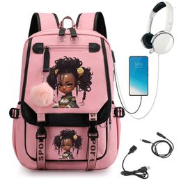 Backpack Samurai Black Curly Girl Print School Bag Cute Cartoon For Student Teens Bookbag Laptop Teenager