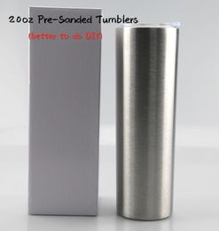 Sanded Cups 20oz Skinny PreSanded Tumblers with Straw Lid Stainless Steel Double Wall Slim Water Bottle Insulated Vacuum Silver C3860404