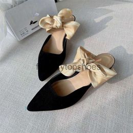 The Row shoes TR half Muller Baotou slippers leather heel low elegant bow pointed cat sandals women ESVE