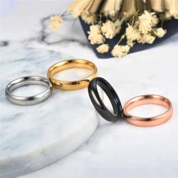 Wedding Rings Simple Smooth Stainless Steel Ring Women Gold Silver Polished Band Ring Couple Fashion Jewellery Thin Matching Party Tail Rings