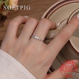 Cluster Rings SOFTPIG Real 925 Sterling Silver Zircon Twists Ring Adjustable For Women Classic Fine Jewelry Minimalist Accessories