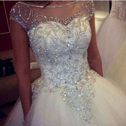 Kleider Hochzeitskugel 2021 Kleid neue wunderschöne schillernde Prinzessin Braut Echtes Bild luxuriöser Tüll handgefertigte Strasssteine ​​Crystal Sheer Top