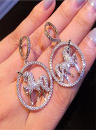 personality Vintage Fashion Jewelry 925 Sterling Silver White Sapphire Unicorn Drop Earring Party Women Wedding Dangle Earrings Fo4119623