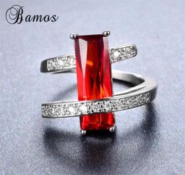 Wedding Rings Bamos Female Red Geometric Ring Bohemian Silver Colour Jewellery Vintage Party For Women Birth Gift9241269