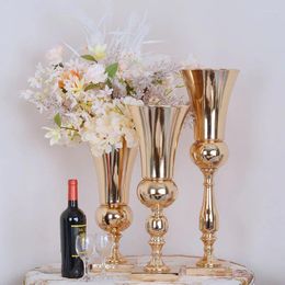 Candle Holders 10PCS/LOT Flower Vase Wedding Table Centrepieces Event Road Lead Gold Metal Vases Party Decoration Rack