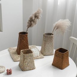 Vases Vintage Woven Dry Flower Straw Rattan Bamboo Decorations