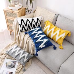 Pillow Geometric Wave Tufted Cover 30 50CM White Yellow Grey Blue Cotton Linen Plush Embroidery Covers Decorative