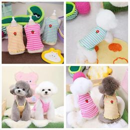 Dog Apparel Flower Embroidery Teddy Clothes Summer Camisole Vest Puppy Stripe Clothing Pet Casual T-Shirt Supplies