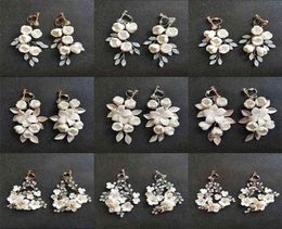 SLBRIDAL Handmade s Crystals Pearl Ceram Flower Bridal Dangle Earring Wedding Chandelier Fashion Women Jewellery 2106242748468