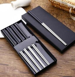 Whole 304 stainless steel alloy chopsticks highgrade cutlery black gold and silver square nonslip gilded chopsticks7189270