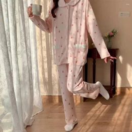 Women's Sleepwear Long Sleeve Thick Warm Japanese Air Cotton Home Wear Lapel Cardigan Casual Plus Size Set Spring Fall Lady Pink