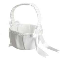 WholeFashionbeautiful Ivory Bow Wedding Ceremony Party Love Case Satin Flower Girl Basket E5M14123537